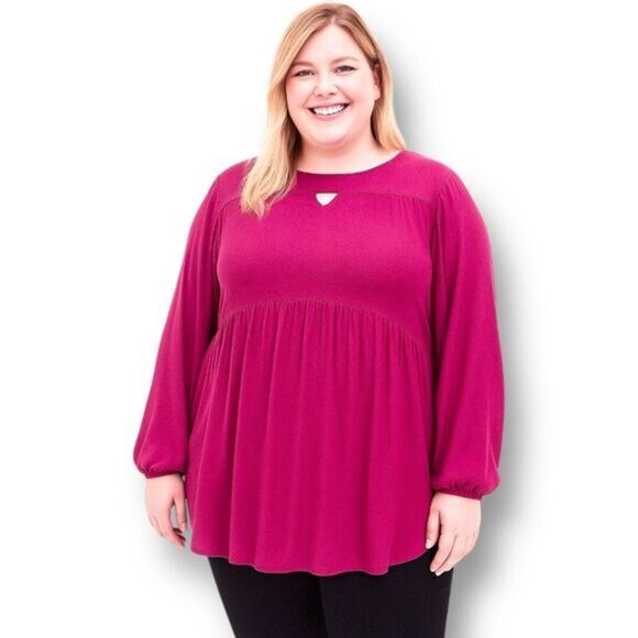 Torrid 5X Wine Red Babydoll Tunic Top Gauze Knit Long Sleeve Keyhole High Low He - Picture 1 of 12